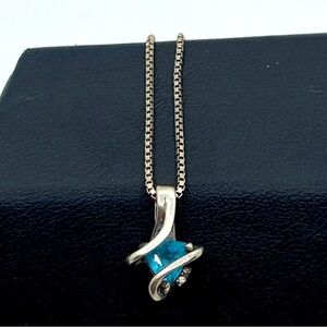 VTG Blue Topaz Diamond Accent Pendant w Box Chain - Sterling Silver 18” & .5”